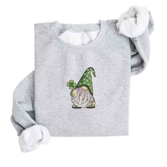 Shamrock Gnome Embroidered Sweatshirt | Fleece Lined Pullover | St. Patrick's Day | Leprechaun | Shamrock | Four Leaf Clover | Stitched | Green | Lucky