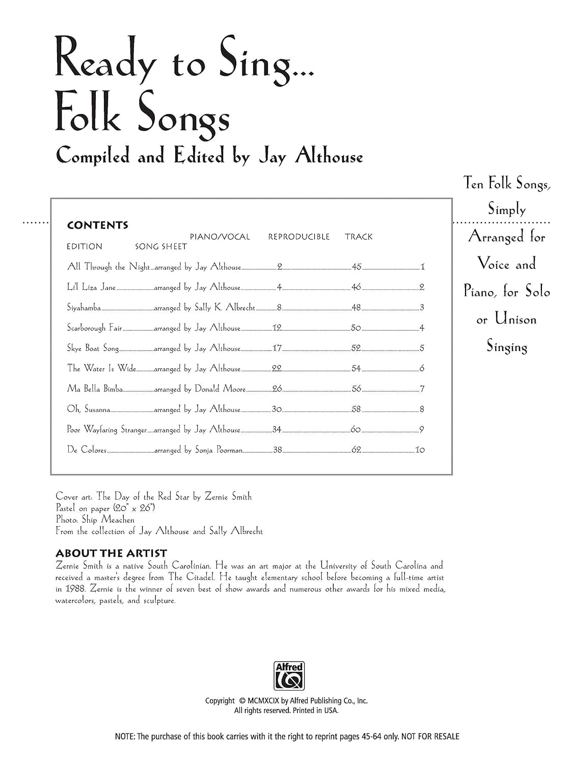 Ready to Sing . . . Folk Songs: Ten Folk Songs, Simply Arranged for Voice and Piano, for Solo or Unison Singing