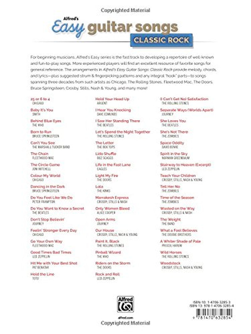 Alfred'S Easy Guitar Songs -- Classic Rock: 50 Hits of the '60S, '70S & '80S