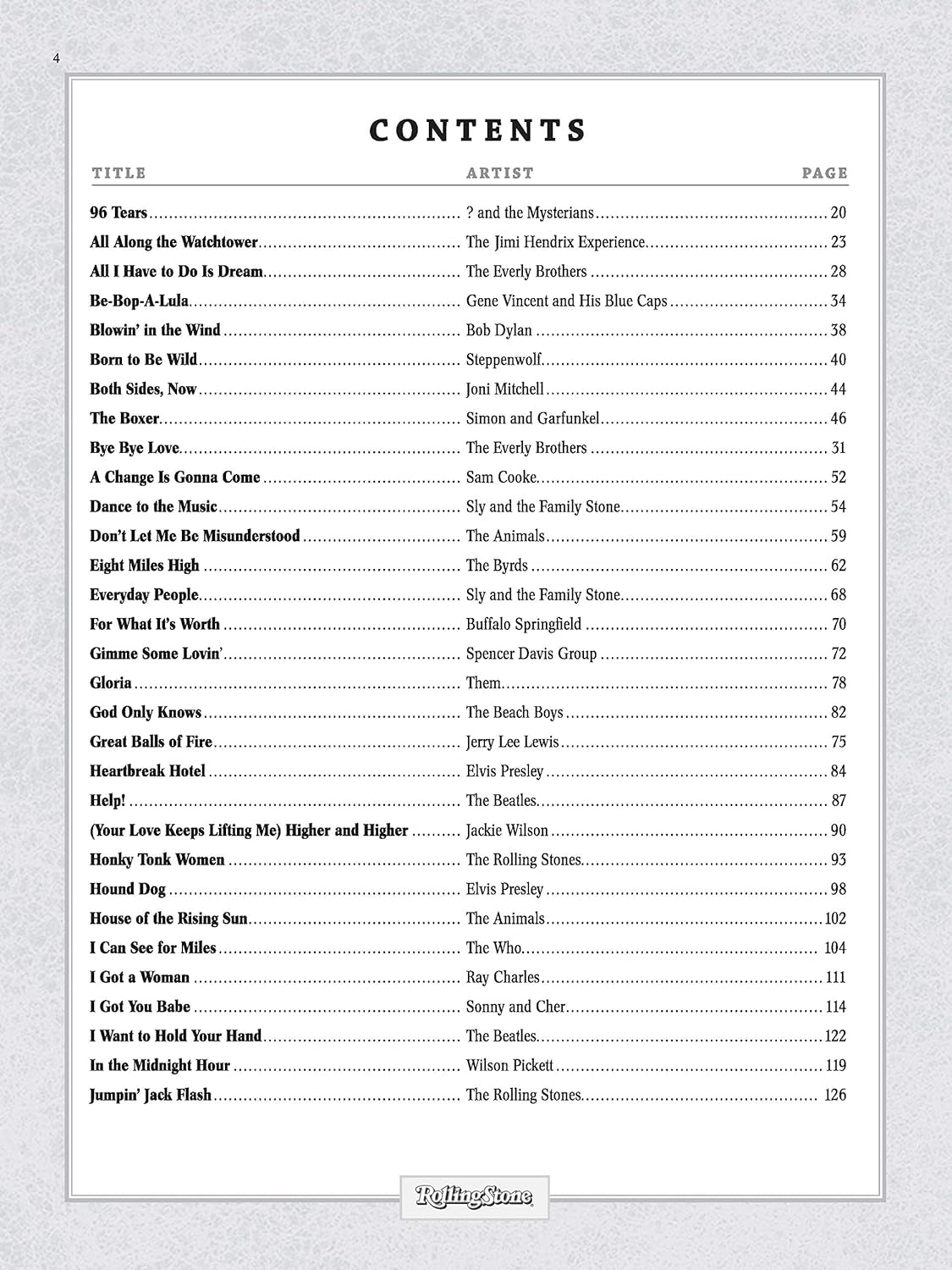 Selections from Rolling Stone Magazine'S 500 Greatest Songs of All Time: Early Rock to the Late '60S (Easy Guitar TAB)