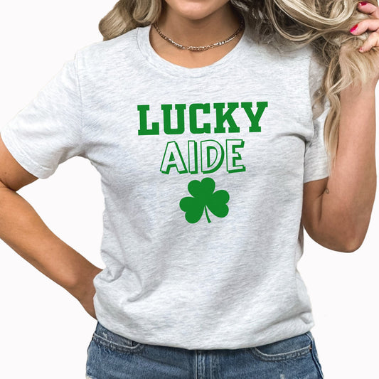 Lucky Aide Graphic Tee | School Staff | St Patrick's Day | Four Leafe Clover | Teacher Aide | School | Elementary