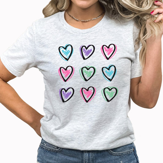 Heart Grid Graphic Tee | Neon Heart | Valentine | Love | Sweet Heart | Valentine's Day | Hearts