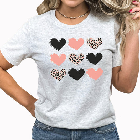 Pattern Heart Grid Graphic Tee | Heart | Love | Valentine | Valentine's Day | Leopard Print | Heart Grid