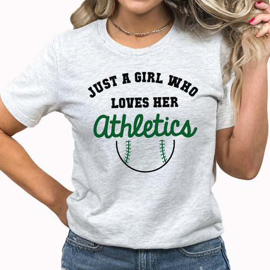 Just A Girl Who Loves Her Athletics Graphic Tee | Major League | Popular Baseball Teams | Play Ball | Game Day | Layering Tee