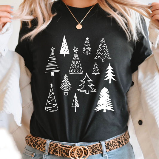 Simplistic Christmas Trees Grid Graphic Tee | Doodle Trees | Unique | Layering Tee | Holiday | Pine Trees | Festive