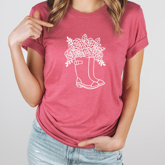 Rainboots Graphic Tee | Garden | Plant | Rain Boots | Floral | Rain Flowers | Gardening | Gardener | Green Thumb