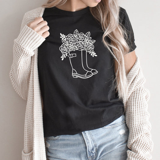Rainboots Graphic Tee | Garden | Plant | Rain Boots | Floral | Rain Flowers | Gardening | Gardener | Green Thumb