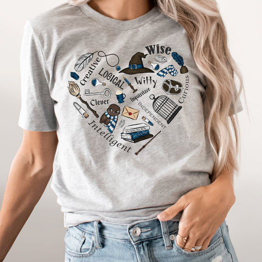 Wizard Blue Heart Graphic Tee | Wizard World | Owl | Wand | Magic | Witty | Wise | Intelligent