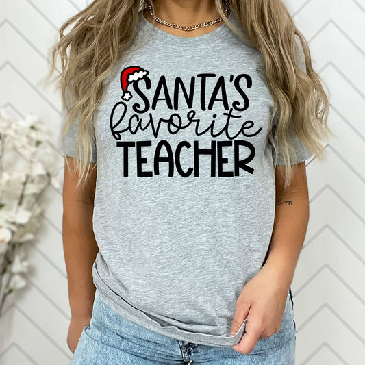 Santa's Favorite Teacher Graphic Tees | School Faculty | Teach | Learning | Nice List | Satna Hat | Layering Tee