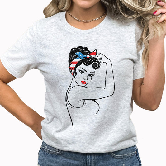 Strong American Woman Graphic Tee | Trendy Americana | UAS | Freedom | American Mama | Girl Power | Layering Tee | Hard Work | Independent | Patriotic