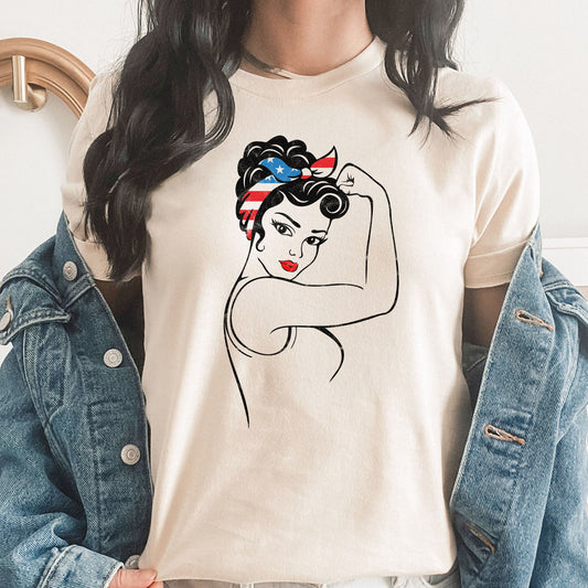 Strong American Woman Graphic Tee | Trendy Americana | UAS | Freedom | American Mama | Girl Power | Layering Tee | Hard Work | Independent | Patriotic