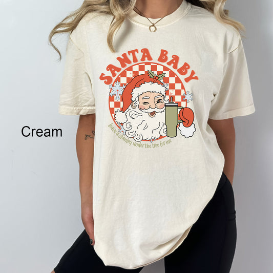 Red Santa Baby Comfort Colors Tee | Checkered | Leave a Stanley Under The Tree | Vintage | Retro | Santa