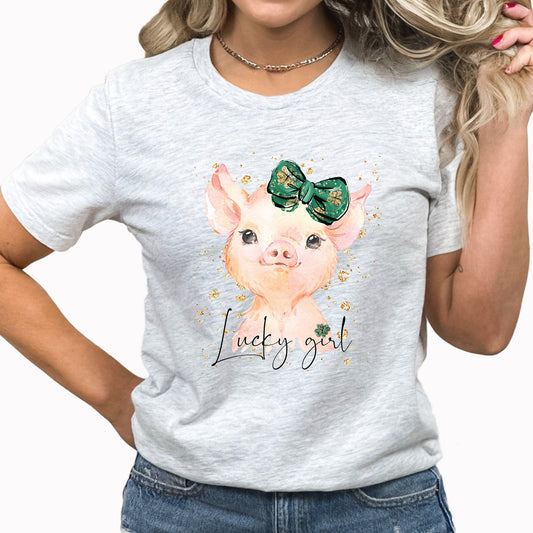 Lucky Piglet Graphic Tee | St Patrick's day | Lucky Girl | Cute Piglet | Barnyard Animal