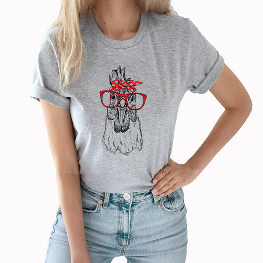 Red Glasses Chicken Graphic Tee | Chicken Farmer | Farm Life | Funny Chicken | Red Glasses | Chicken Mama | Crazy Chicken Lady