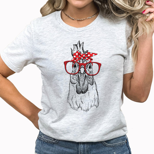 Red Glasses Chicken Graphic Tee | Chicken Farmer | Farm Life | Funny Chicken | Red Glasses | Chicken Mama | Crazy Chicken Lady
