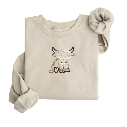 Highland Cow Embroidered Sweatshirt | Fleece Lined Pullover | Western Cow | Cute Animal | Baby Cow | Stitched