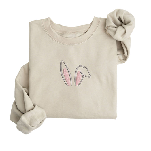 Bunny Ears Embroidered Sweatshirt | Fleece Lined Pullover | Easter | Spring | Easter Bunny | Easter Sunday | Easter Rabbit | Stitched