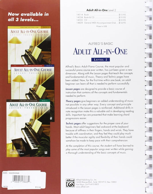 Alfred'S Basic Adult Piano Course, All-In-One, Level 2 W/Cd [STUDENT EDITION] (Alfred'S Basic Adult Piano Course, Bk 2)