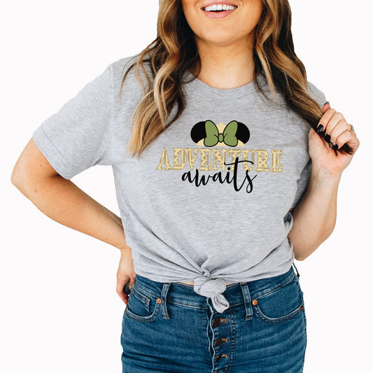 Adventure Awaits Graphic Tee | Wild Theme Park | Adventure | Animal Safari | Kingdom | Girl Mouse | Family Trip | Layering Tee | Leopard
