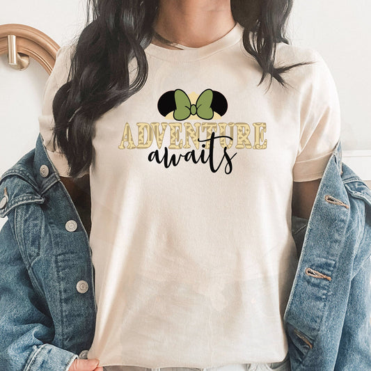 Adventure Awaits Graphic Tee | Wild Theme Park | Adventure | Animal Safari | Kingdom | Girl Mouse | Family Trip | Layering Tee | Leopard