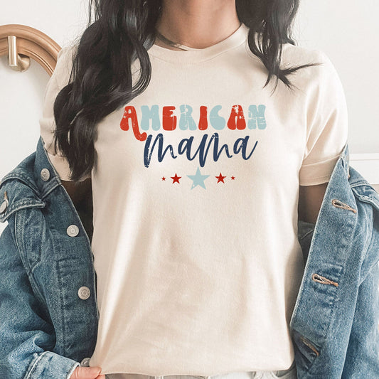 American Mama Graphic Tee | Modern | USA | Red White And Blue | Stars | Freedom | Patriotic