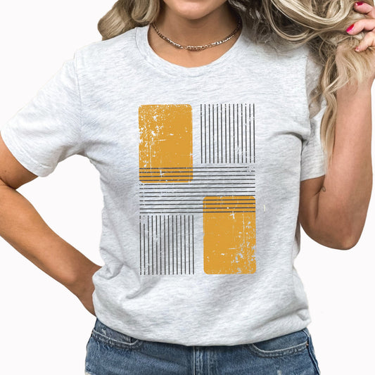 Mustard Yellow Block Graphic Tee | Abstract Block Design
