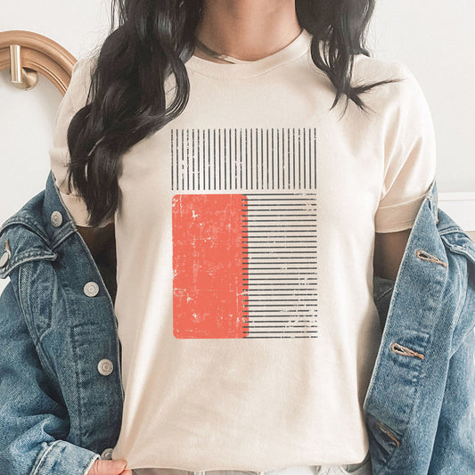 Salmon Red Block Graphic Tee | Abstract Block Design