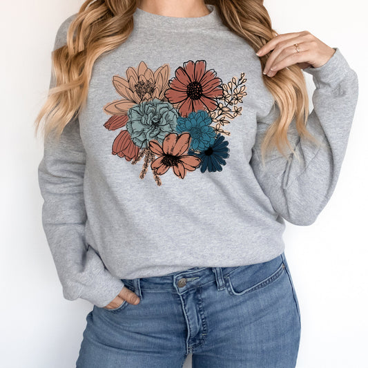 Bold Floral Comfy Sweatshirt | Bold Statement Flowers | Boho Spring Flowers |Warm Fleece Lined | Wildflower | Warm Colors | Floral Print