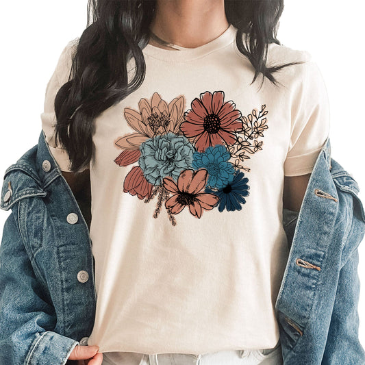 Bold Floral Graphic Tee | Bold Statement Flowers | Super Soft | Boho Spring Flowers | Layering Tee | Wildflower | Warm Colors | Floral Print
