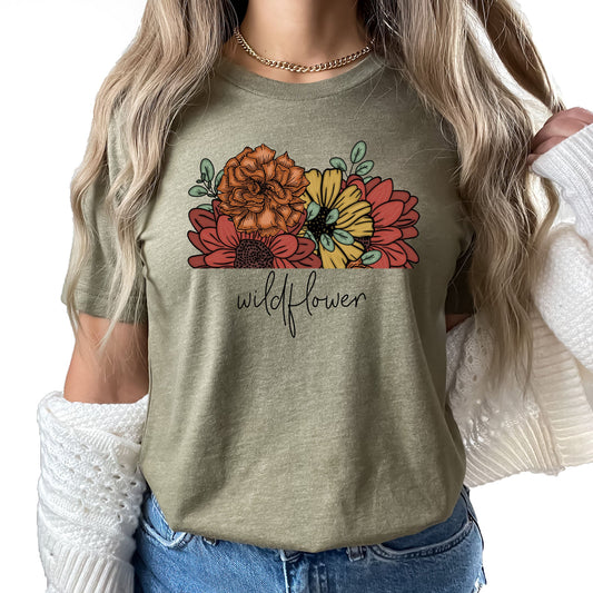 Bold Wildflower Bouquet Graphic Tee | Bold Statement Flowers | Super Soft | Boho Spring Flowers | Layering Tee | Wildflower | Warm Colors | Floral Print