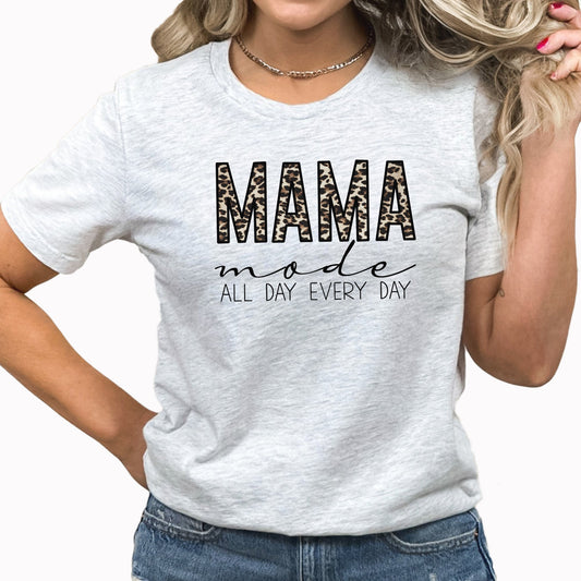 Mama Mode Leopard Print Graphic Tee | All Day Every Day | Mom Life | Mama | Mother