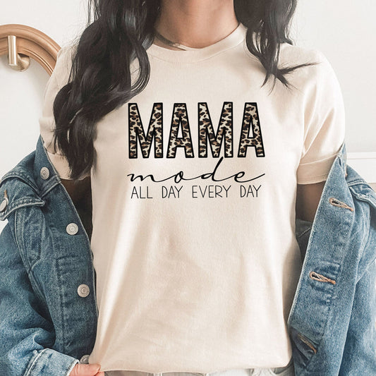 Mama Mode Leopard Print Graphic Tee | All Day Every Day | Mom Life | Mama | Mother