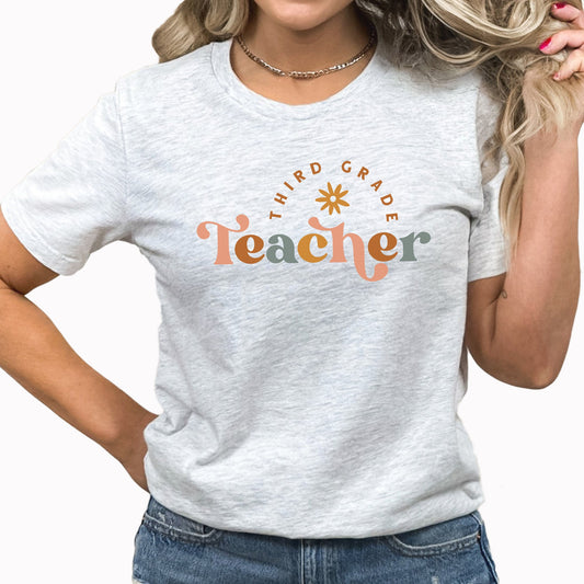 3rd Grade Teacher Graphic Tee | Daisy Teacher Grade | Third Grade |  School Teacher | Elementary School
