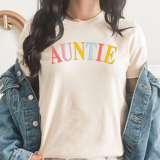 Colorful Auntie Graphic Tee | Cool Aunt | Family | Layering Tee | Niece and Nephew | Rainbow | Bright and Colorful