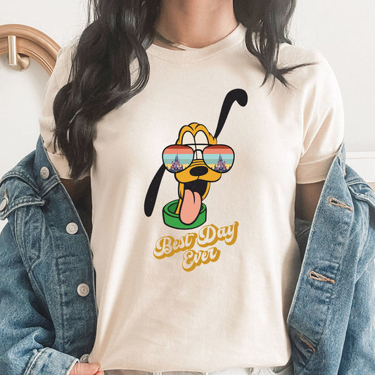 Best Day Ever Pluto Graphic Tee | Disney | Theme Park | Pluto | Disney Vacation | Sunglasses | Disney Castle
