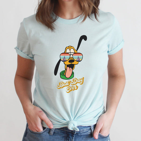 Best Day Ever Pluto Graphic Tee | Disney | Theme Park | Pluto | Disney Vacation | Sunglasses | Disney Castle
