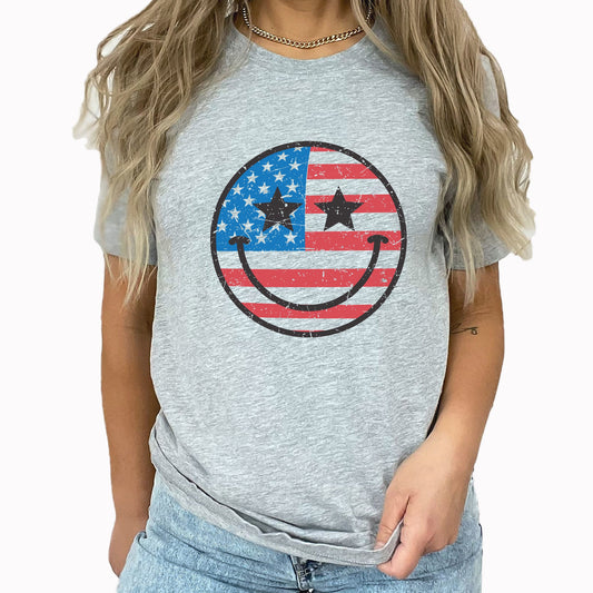 Flag Smiley Graphic Tee | Smiley Face | Stars And Stripes | Flag | American | Patriotic | Independence Day