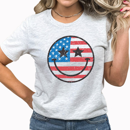 Flag Smiley Graphic Tee | Smiley Face | Stars And Stripes | Flag | American | Patriotic | Independence Day
