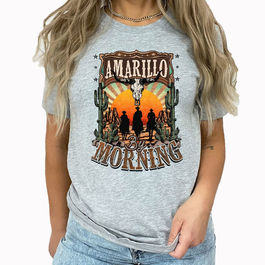 Amarillo By Morning Graphic Tee | Nashville Music City | Summer | Western | Wild West | Desert Sunset | Cowboy | Laying Tee | Horse