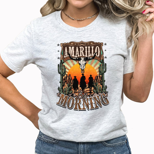 Amarillo By Morning Graphic Tee | Nashville Music City | Summer | Western | Wild West | Desert Sunset | Cowboy | Laying Tee | Horse