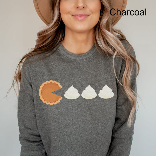 Pacman Pies | Thanksgiving | Graphic Sweatshirt | Arcade Game | Pie | Whipped Cream | Eat Me | Funny Graphic | Retro Game