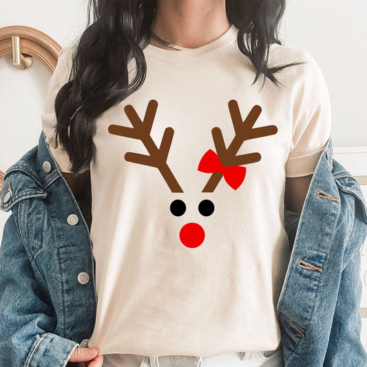 Reindeer Girl Character Graphic Tee | Matching | Christmas Movie | Rudolph | Holiday Season | Red Nose | Winter Animal