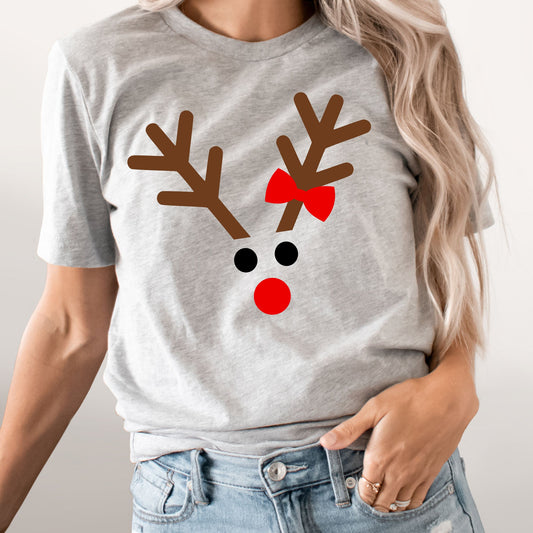 Reindeer Girl Character Graphic Tee | Matching | Christmas Movie | Rudolph | Holiday Season | Red Nose | Winter Animal