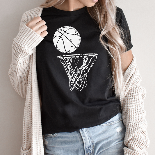Distressed Basketball Hoop Graphic Tee | Sports Game | Hoops | Team | Game Day | Basketball Mom | Shoot Hoops | Play Ball