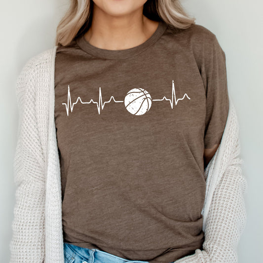 Basketball Heartbeat Graphic Tee | Distressed Basketball | Basketball Life | Love Sports | Game Day | Layering Tee | Team | Court | Basket | Sports Mom