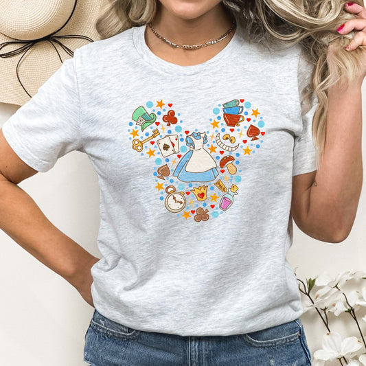 Alice Princess Mouse Ears Graphic Tee | Wonderland  | Blue Dress | Down The Rabbit Hole | Late | Magic | Key | Story Book |Mad Hatter