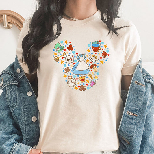 Alice Princess Mouse Ears Graphic Tee | Wonderland  | Blue Dress | Down The Rabbit Hole | Late | Magic | Key | Story Book |Mad Hatter