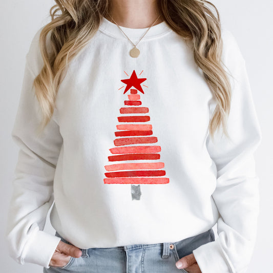Jolly Christmas Tree Graphic Sweatshirt | Comfy Fleece Lined | Red Tree | Watercolor Print | Dark Red | Abstract Art | Christmas Tree | Holiday Season