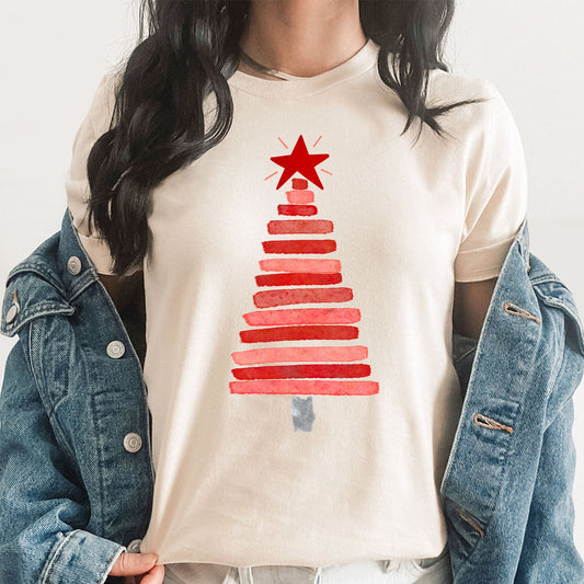 Jolly Christmas Tree Graphic Tee | Red Tree | Watercolor Print | Dark Red | Abstract Art | Christmas Tree | Holiday Season