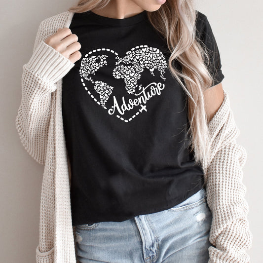 Adventure Heart Graphic Tee | Adventure Awaits | Earth | Trip | Travel | Bon Voyage | Trip Around The World | Exploring | Layering Tee